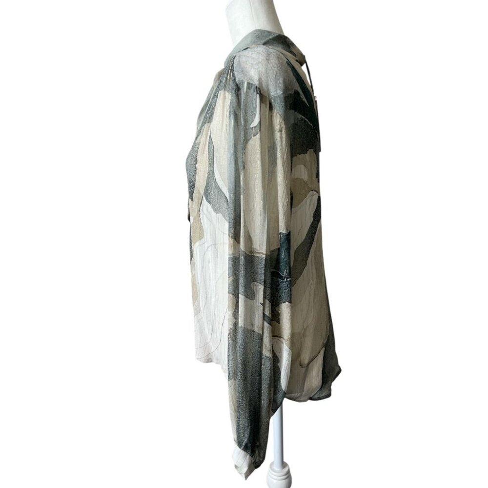 Anthropologie Bl^nk Grey Marble Print Neck Tie Semi Sheer Moira Shirt NWT - Picture 4 of 13